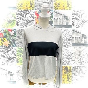 A FINE LINE | S | Crop Raw Hem Hoodie Pullover Bell Striped Colorblock Trim Top